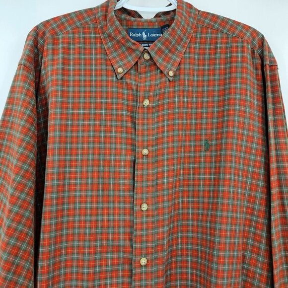 Ralph Lauren Classic Fit Plaid Button Down Shirt Red Men’s Size XXL Long Sleeve - Picture 3 of 10